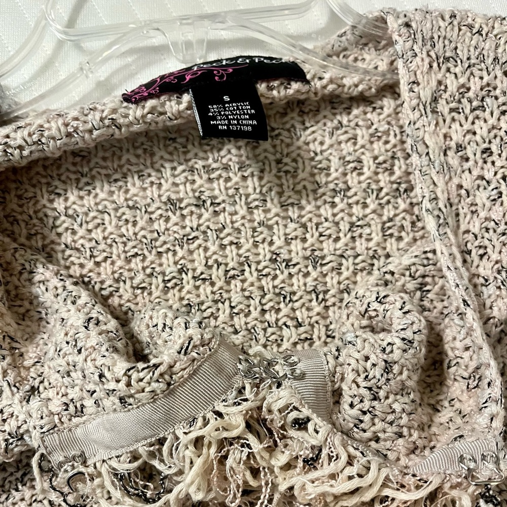 Peck & Peck Women’s Sweater Cardigan Fringe Trim Neutral Long Sleeve Small Knit - Picture 7 of 8